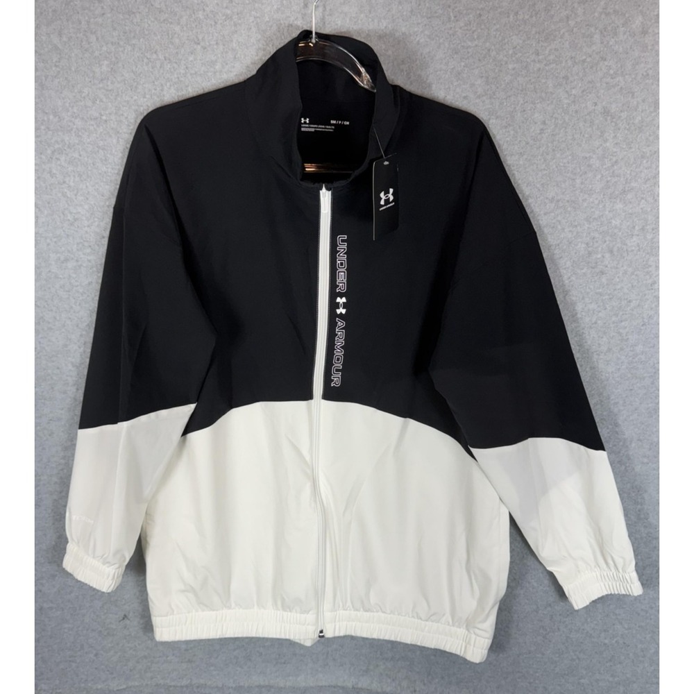 Under Armour Jacket Womens Small Black White Woven FZ Oversized‎ Loose Full Zip
